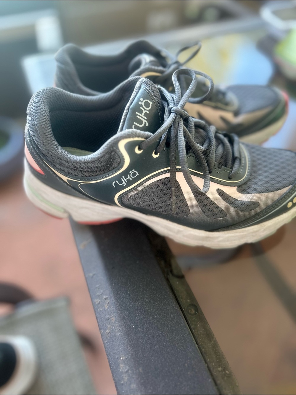 Ryka Gray and Cream Athletic Lace-Up Sneakers